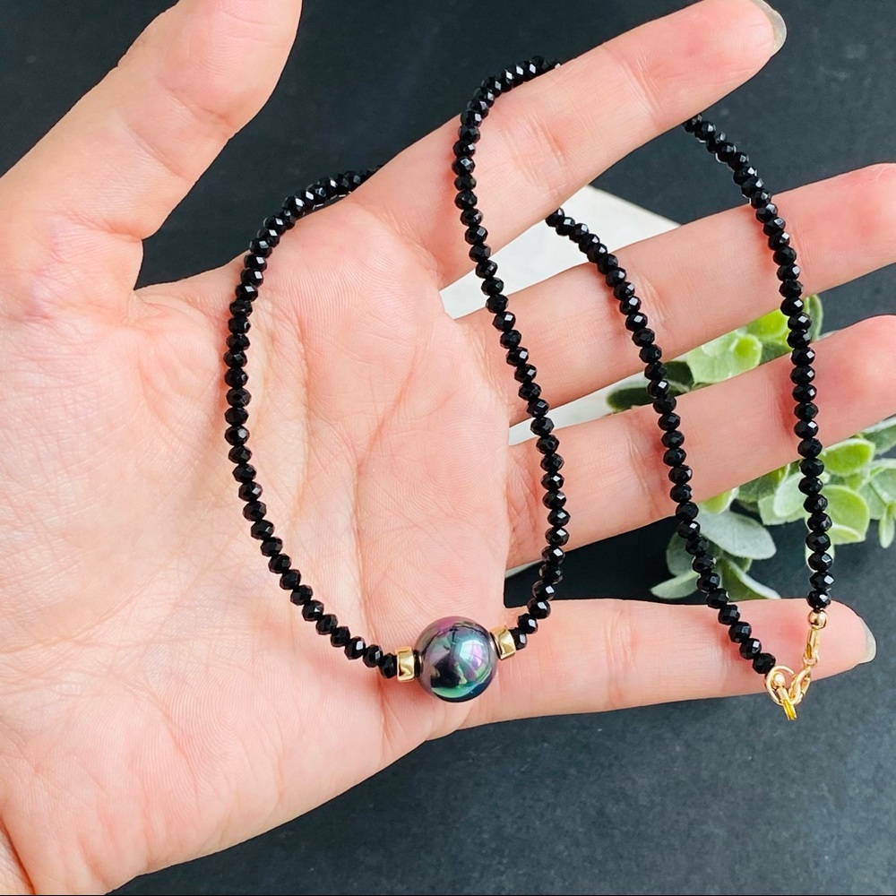 Peacock Pearl Tourmaline Gemstone Choker Necklace 14k gold filled